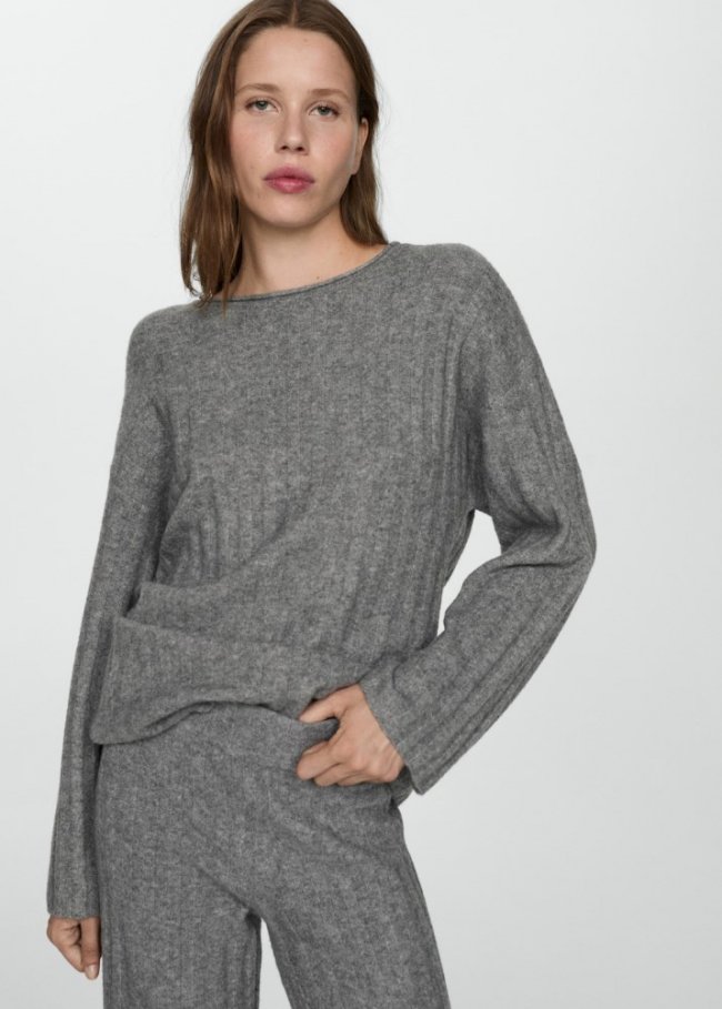 Mango Jersey punto canalé - Gris medio vigoré
