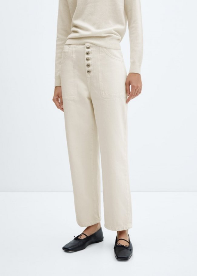 Mango Jeans rectos crop botones - Crudo