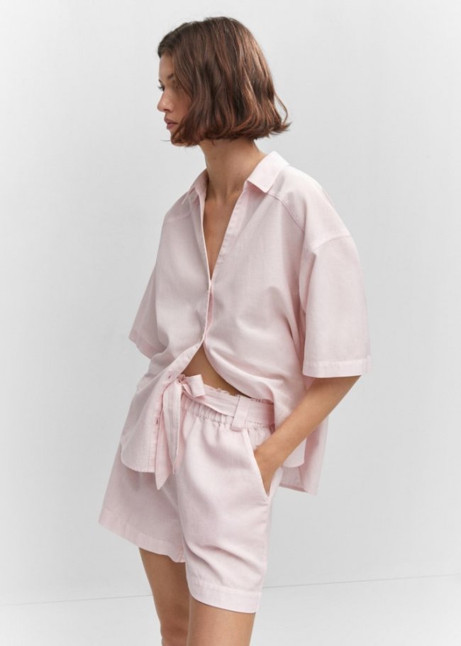 Mango Shorts algodón lino - Rosa pastel