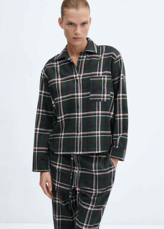 Mango Camisa pijama algodón franela - Granate