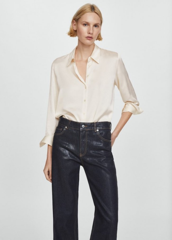 Mango Camisa fluida satinada - Blanco roto