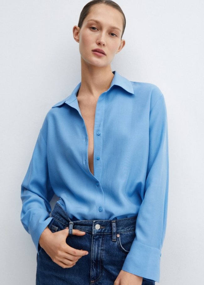 Mango Camisa fluida lyocell - Azul celeste