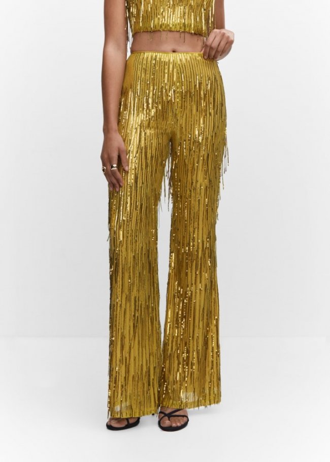 Mango Pantalón flecos metalizados - Oliva