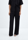 Mango Pantalón wideleg cintura elástica - Negro