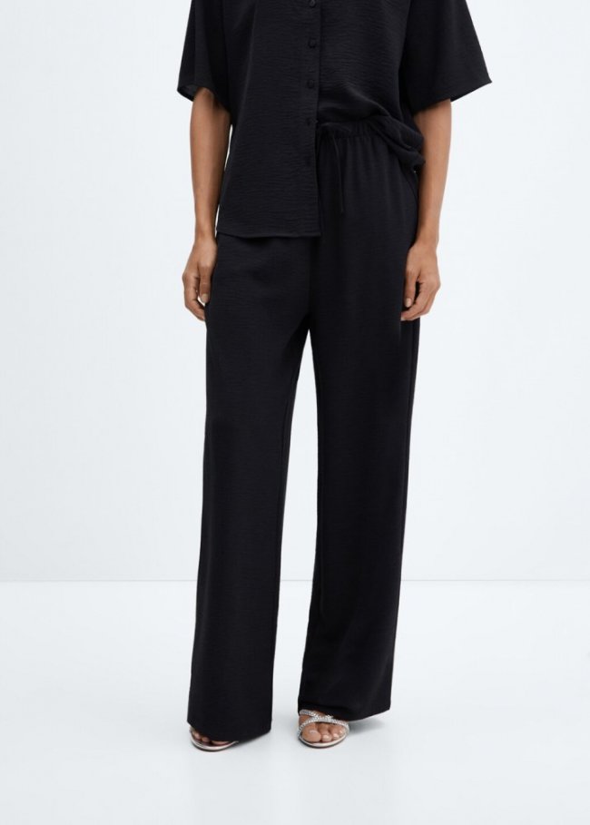 Mango Pantalón wideleg cintura elástica - Negro