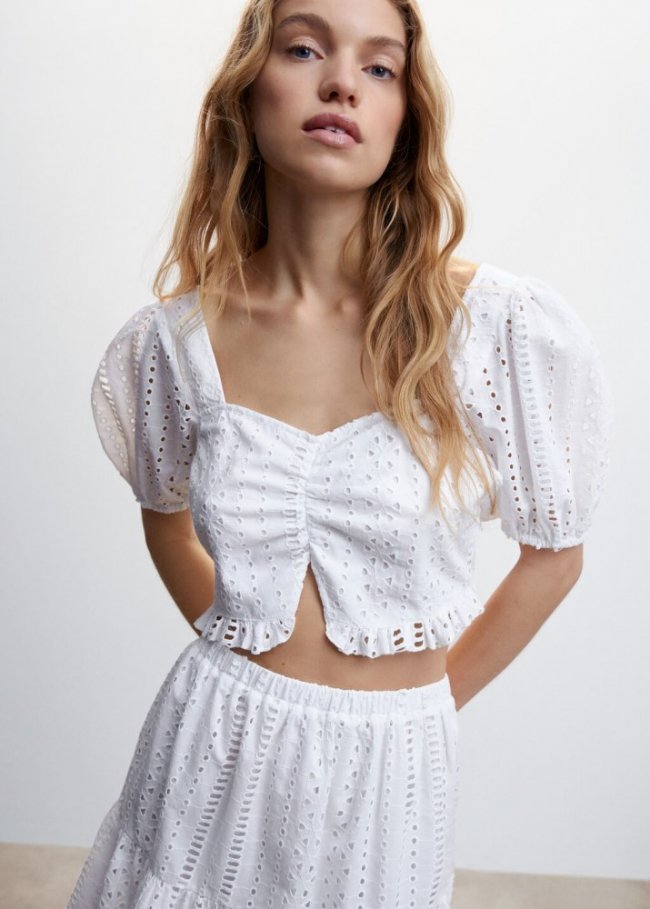 Mango Top detalles troquelados - Blanco