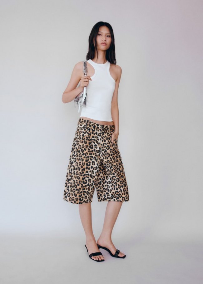 Mango Bermudas vaqueras leopardo - Beige
