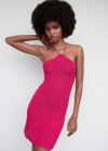 Mango Vestido crochet cuello halter - Fucsia