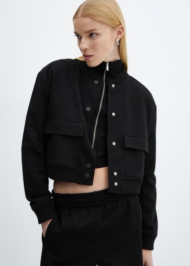 Mango Chaqueta bomber algodón - Negro