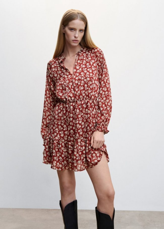 Mango Vestido floral volantes - Rojo