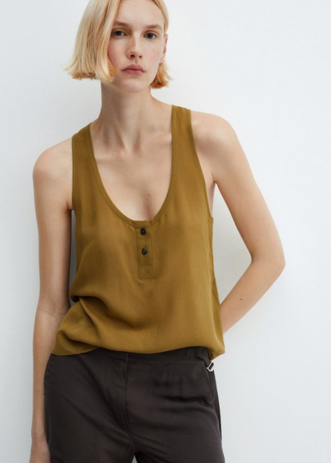 Mango Top fluido botones - Khaki