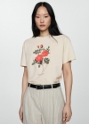 Mango Camiseta algodón estampada - Beige