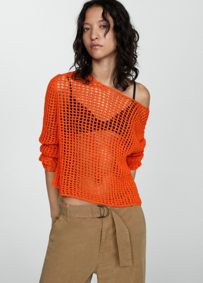 Mango Jersey punto calado - Naranja