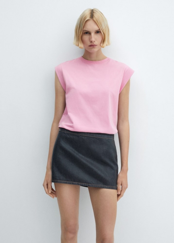 Mango Camiseta algodón cuello redondo - Rosa