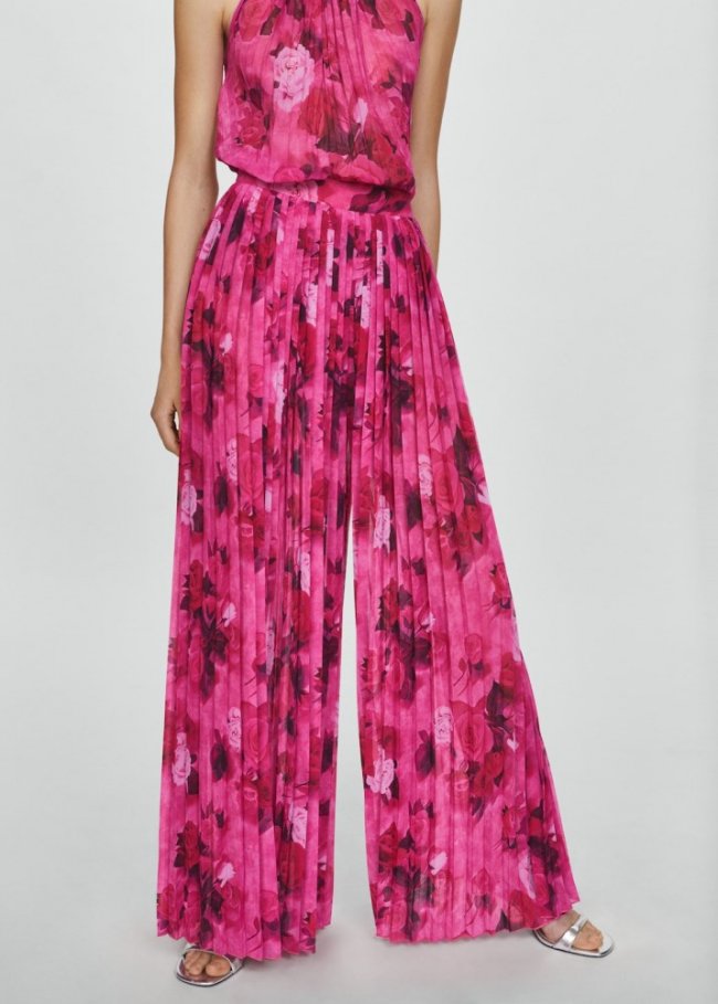 Mango Pantalón plisado floral - Fucsia