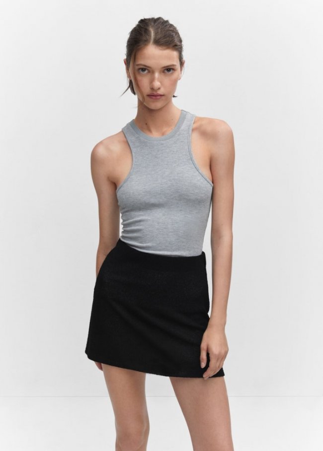 Mango Minifalda punto semitransparente - Negro