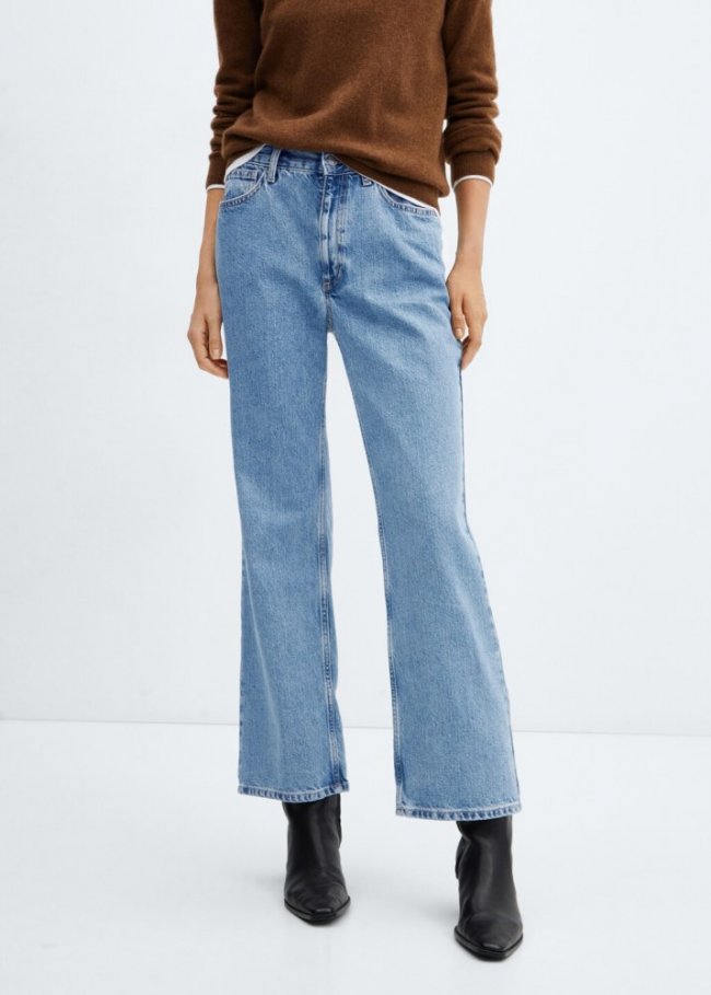 Mango Jeans rectos tiro medio - Azul medio