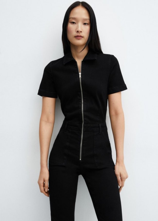 Mango Mono vaquero cremallera - Denim negro