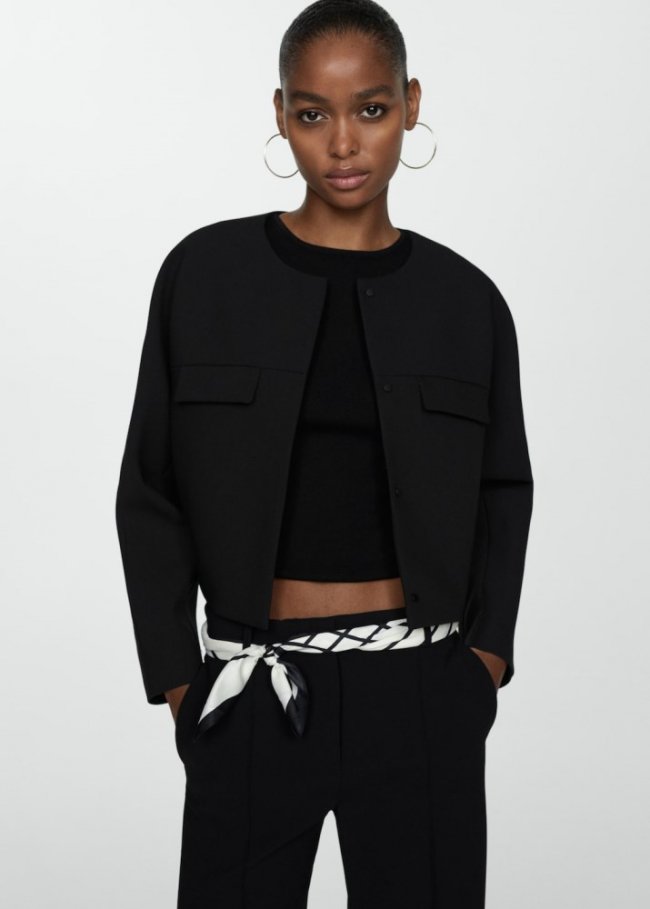 Mango Chaqueta detalle solapas - Negro