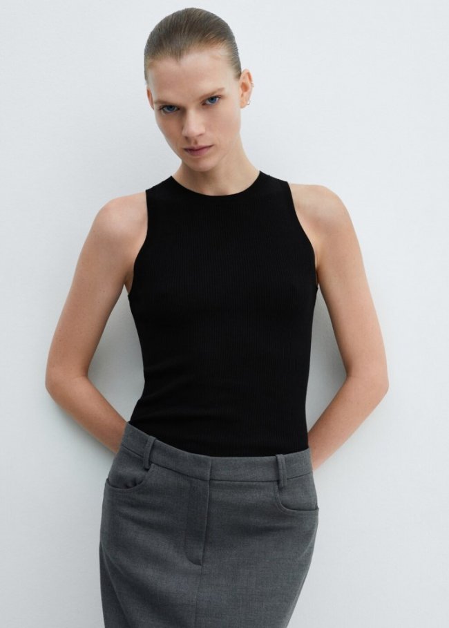 Mango Top punto canalé - Negro