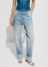 Mango Jeans rectos bajo vuelto - Azul claro