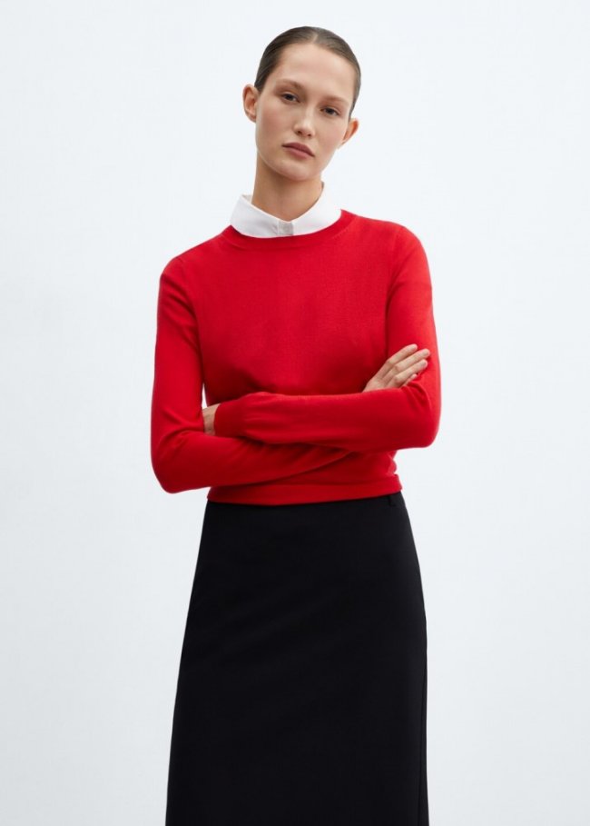 Mango Jersey punto cuello redondo - Rojo