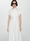 Mango Vestido camisero cintura fruncida - Blanco
