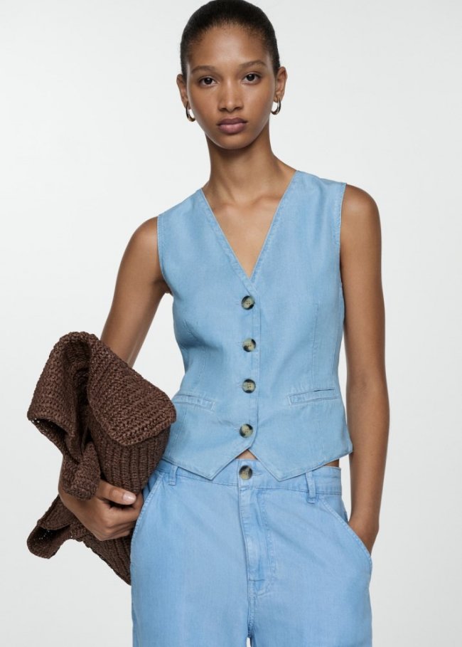 Mango Chaleco lyocell efecto denim - Azul claro
