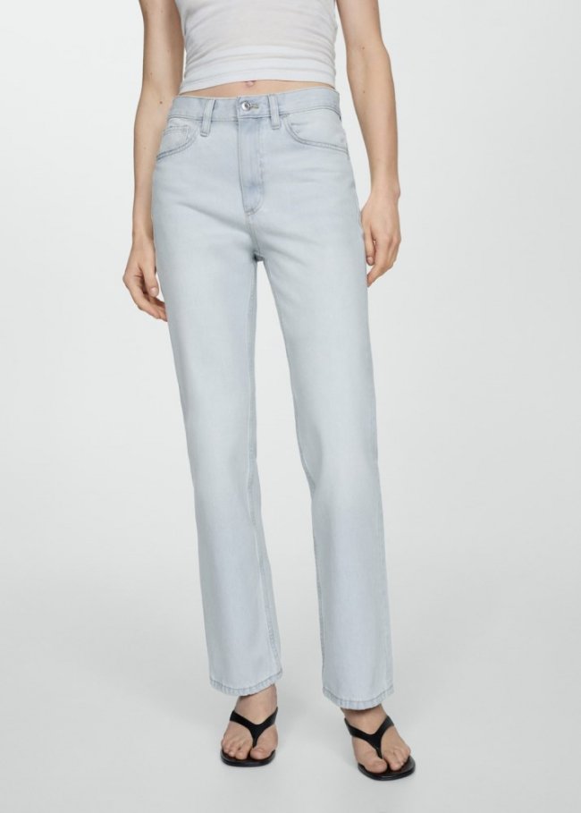 Mango Jeans rectos tiro medio - Azul claro