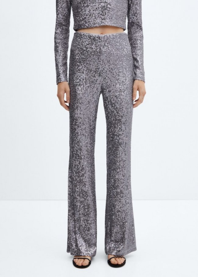 Mango Pantalón flare lentejuelas - Gris