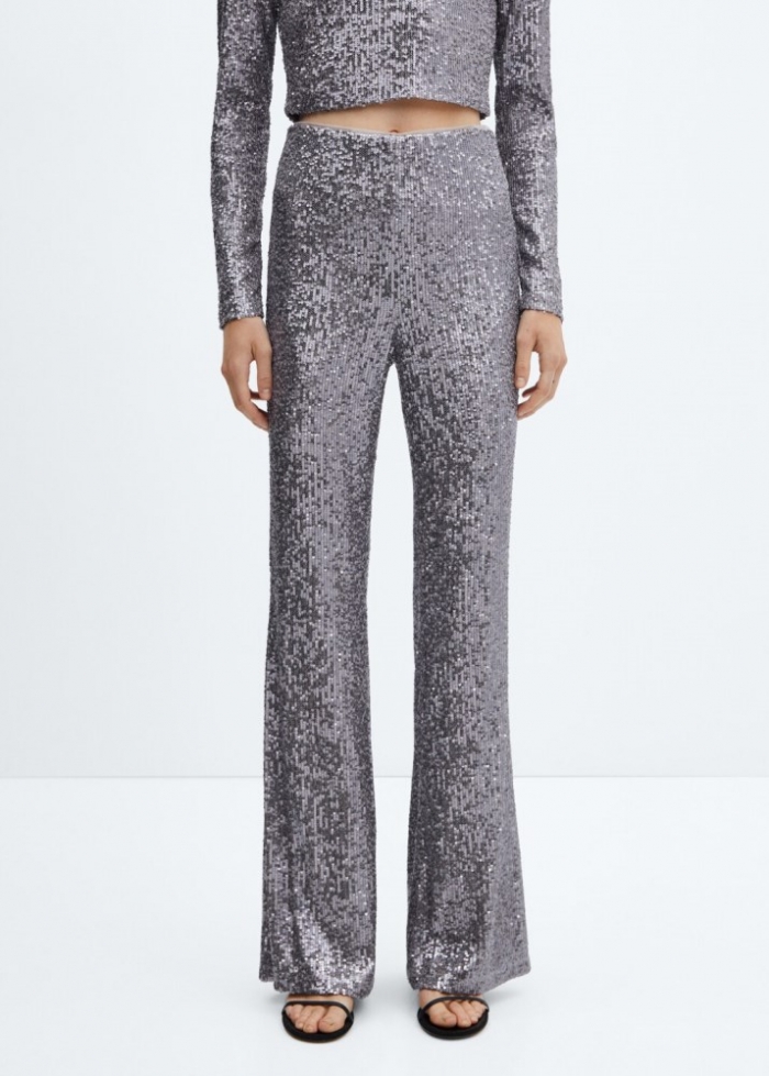 Mango Pantalón flare lentejuelas - Gris