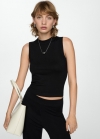 Mango Top punto tirantes anchos - Negro