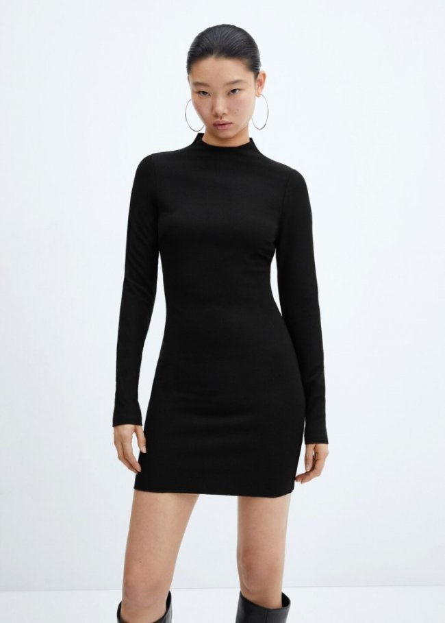 Mango Vestido punto cremallera - Negro