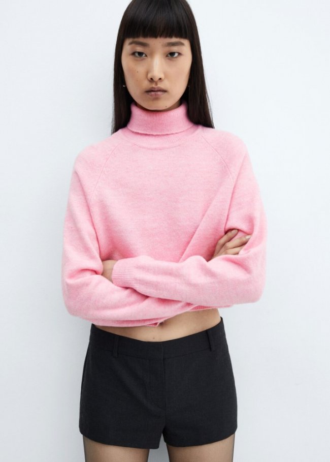 Mango Jersey punto cuello vuelto - Rosa palo