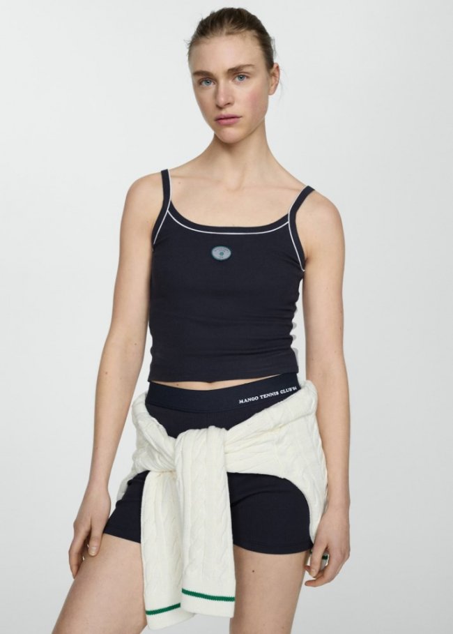 Mango Top tirantes canalé - Azul marino oscuro