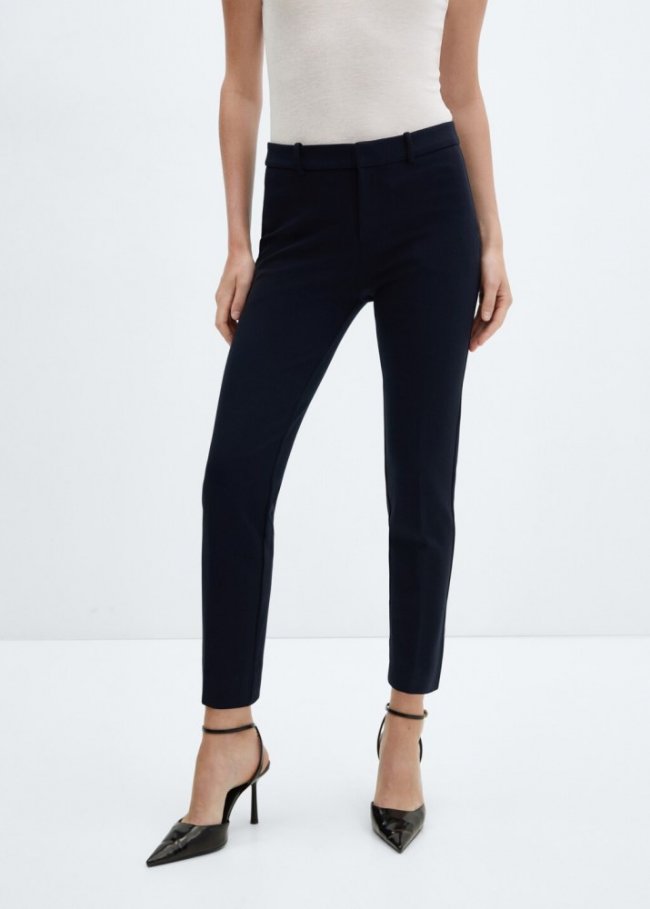 Mango Pantalón recto punto roma - Azul marino oscuro