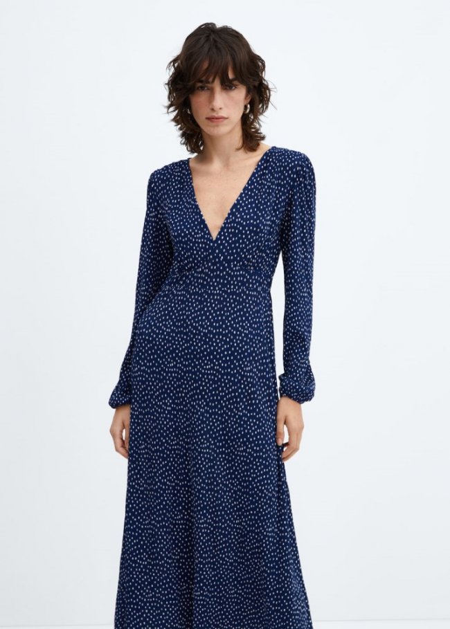Mango Vestido midi topos - Azul