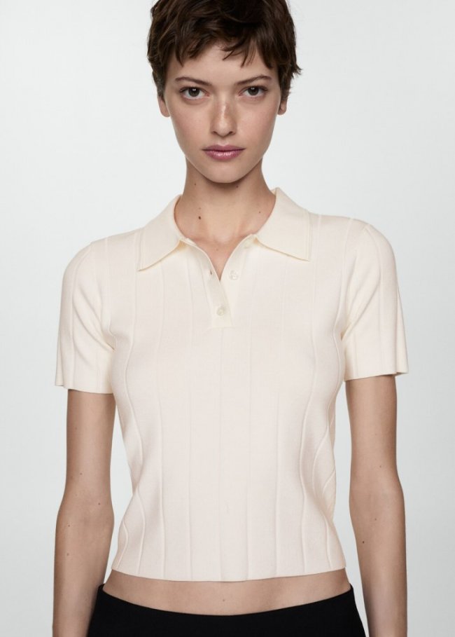 Mango Camiseta cuello polo - Crudo