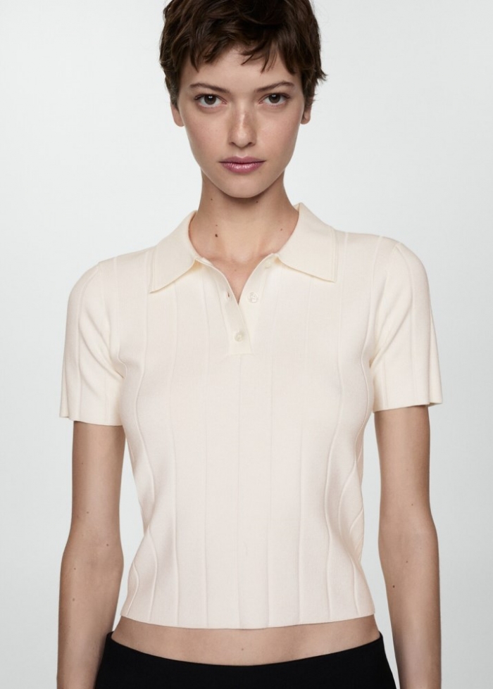Mango Camiseta cuello polo - Crudo