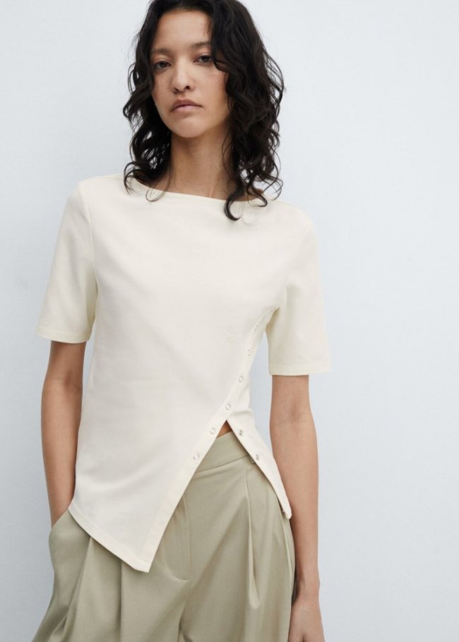 Mango Camiseta algodón abertura - Crudo