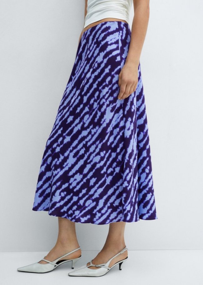 Mango Falda satinada estampada - Azul