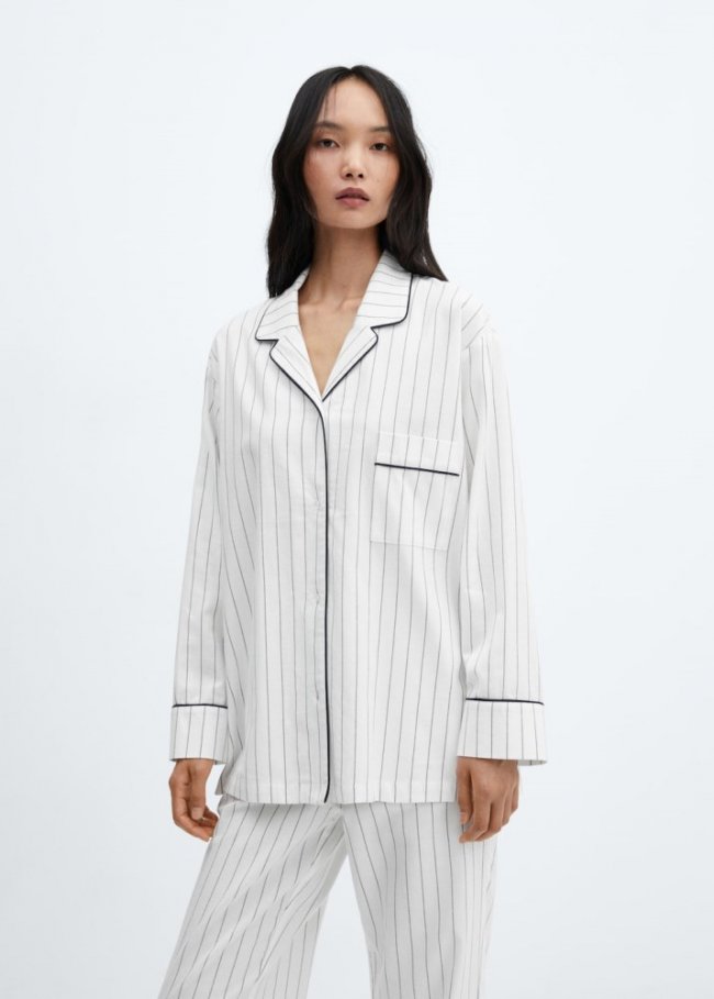Mango Camisa pijama rayas - Blanco roto