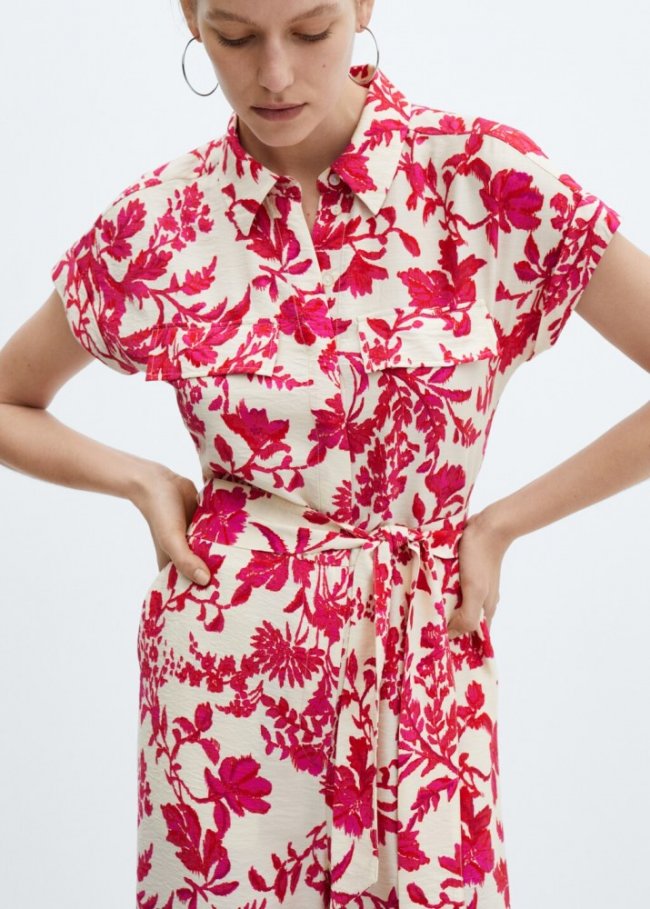 Mango Mono estampado floral - Rojo coral