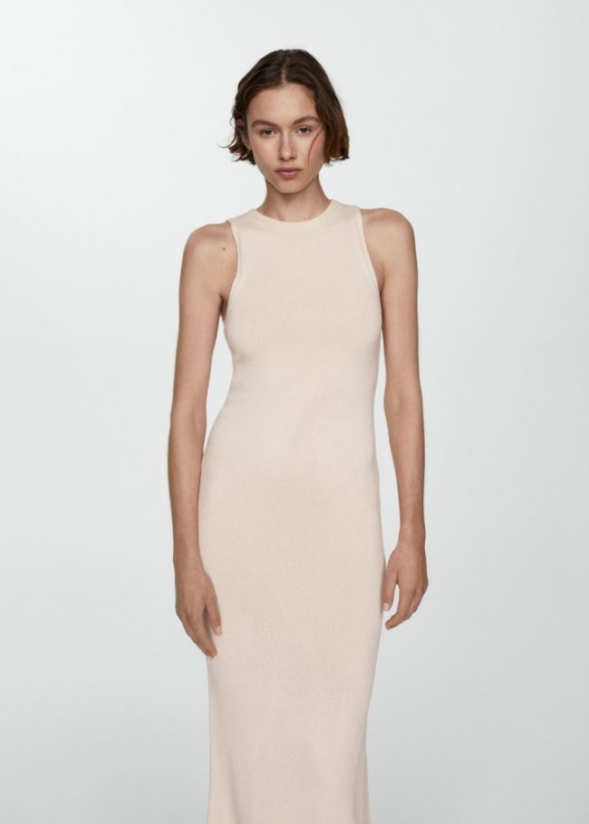 Mango Vestido punto largo - Crudo