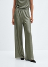 Mango Pantalón wideleg cintura elástica - Verde oscuro