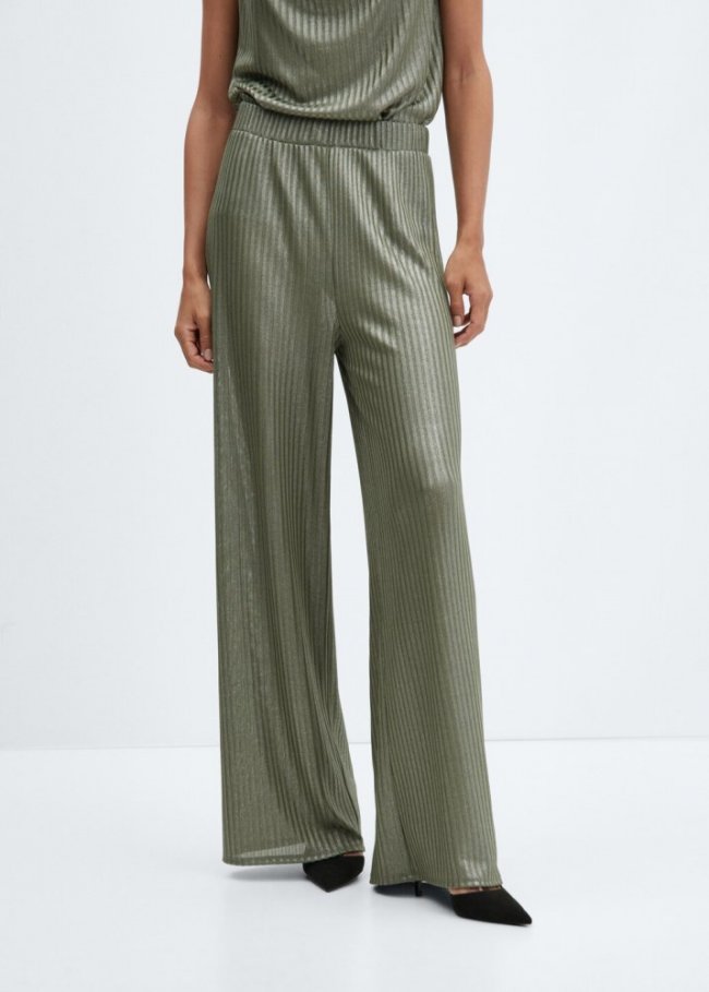 Mango Pantalón wideleg cintura elástica - Verde oscuro