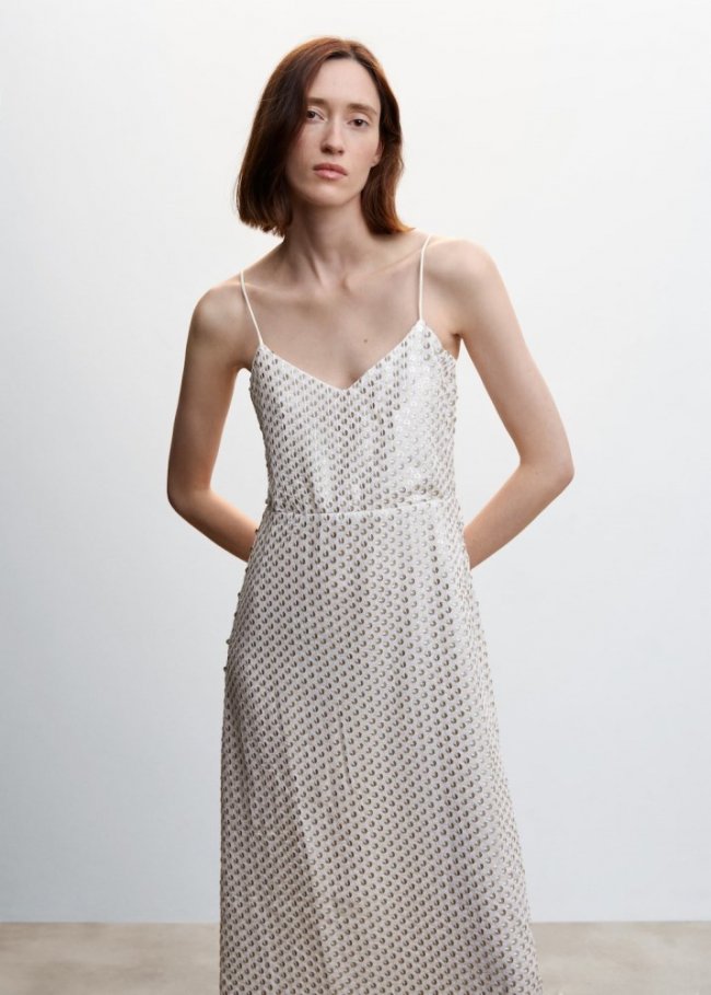 Mango Vestido midi lentejuelas - Beige