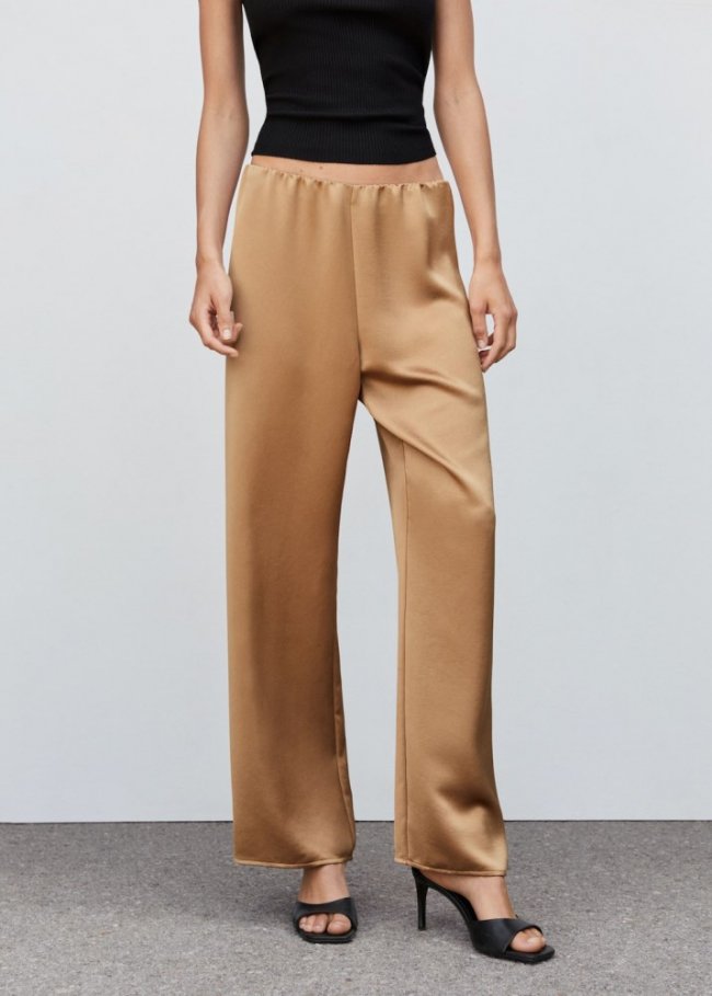 Mango Pantalón cintura elástica satinado - Arena
