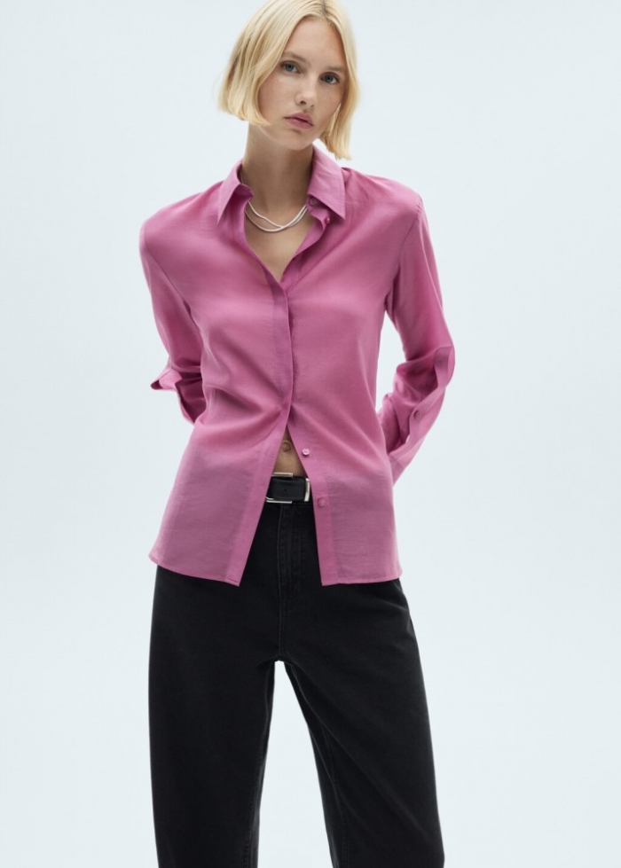 Mango Camisa lyocell satinada - Rosa