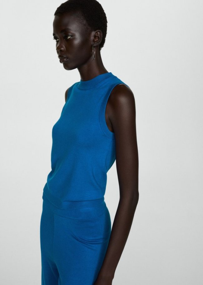 Mango Top punto tirantes anchos - Azul eléctrico